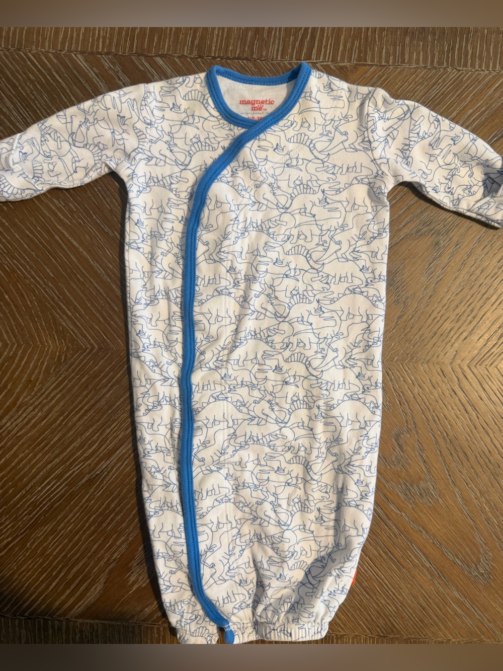Magnetic Me White Gown with Blue Dinosaur Outline